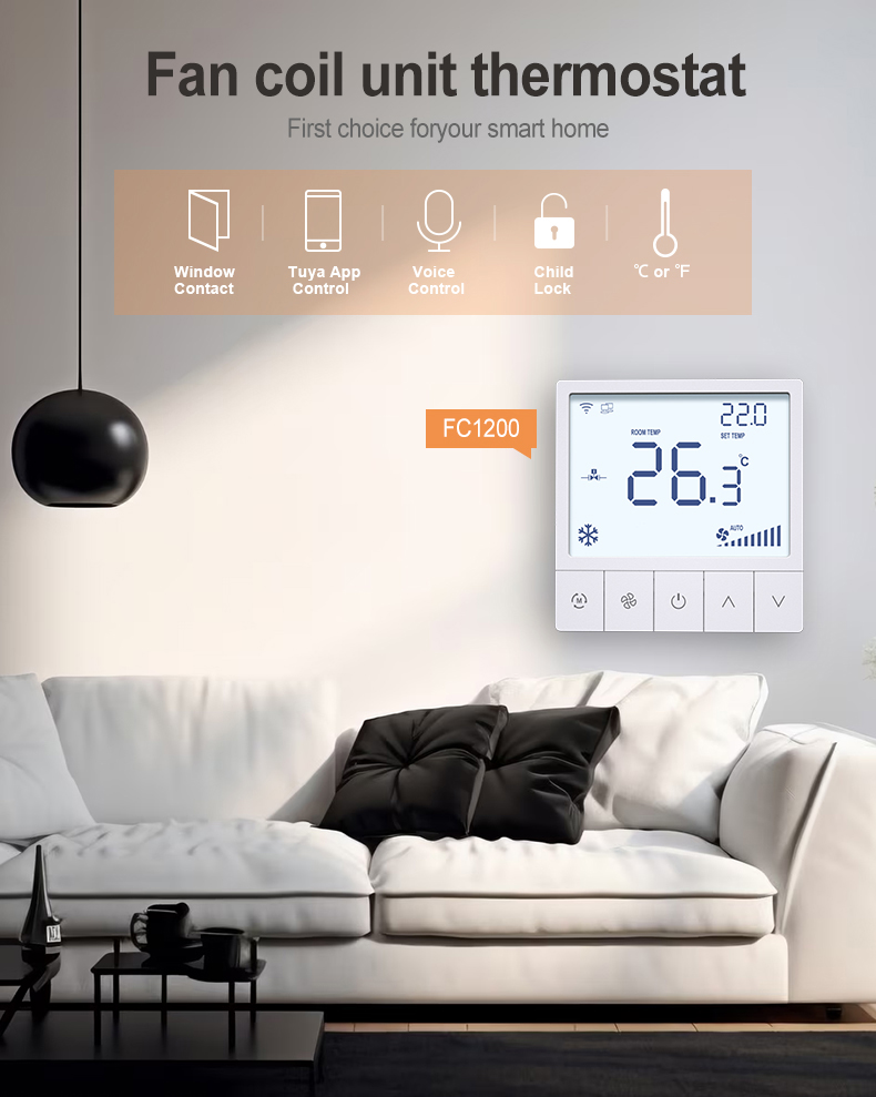 Fan Coil Floor Heating EC Fan LoRa WIFI RS485 Smart Thermostat Commercial HVAC Controller