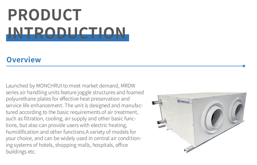 MRDW Double Skin Ceiling Suspended Air Handling Unit 2000-15000 CMU PU Anti-Cold Bridge AHU