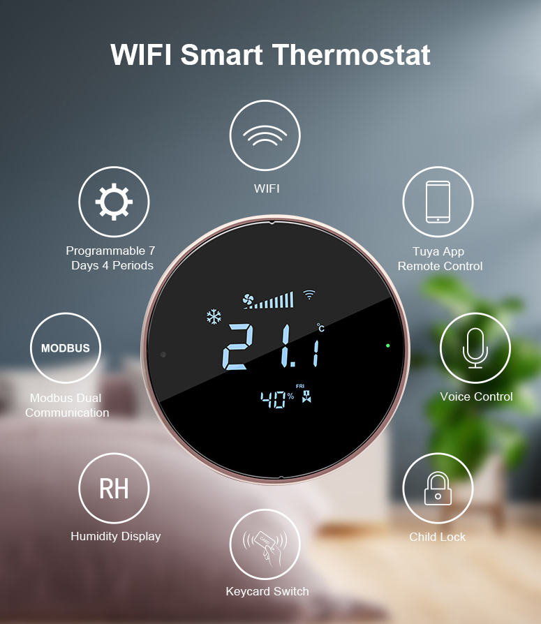 Fan Coil Floor Heating EC Fan LoRa WIFI RS485 Smart Thermostat Commercial HVAC Controller