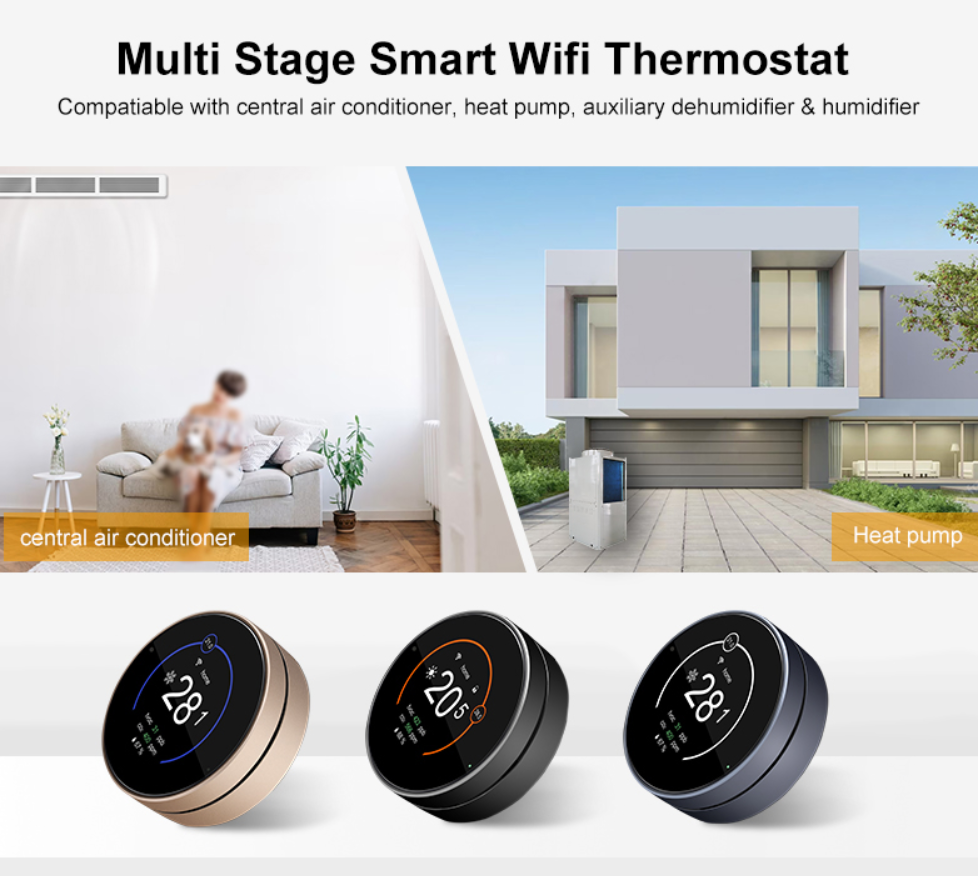 24V Multi Stage Smart WiFi Round Thermostat For Central Air & Heat Pump