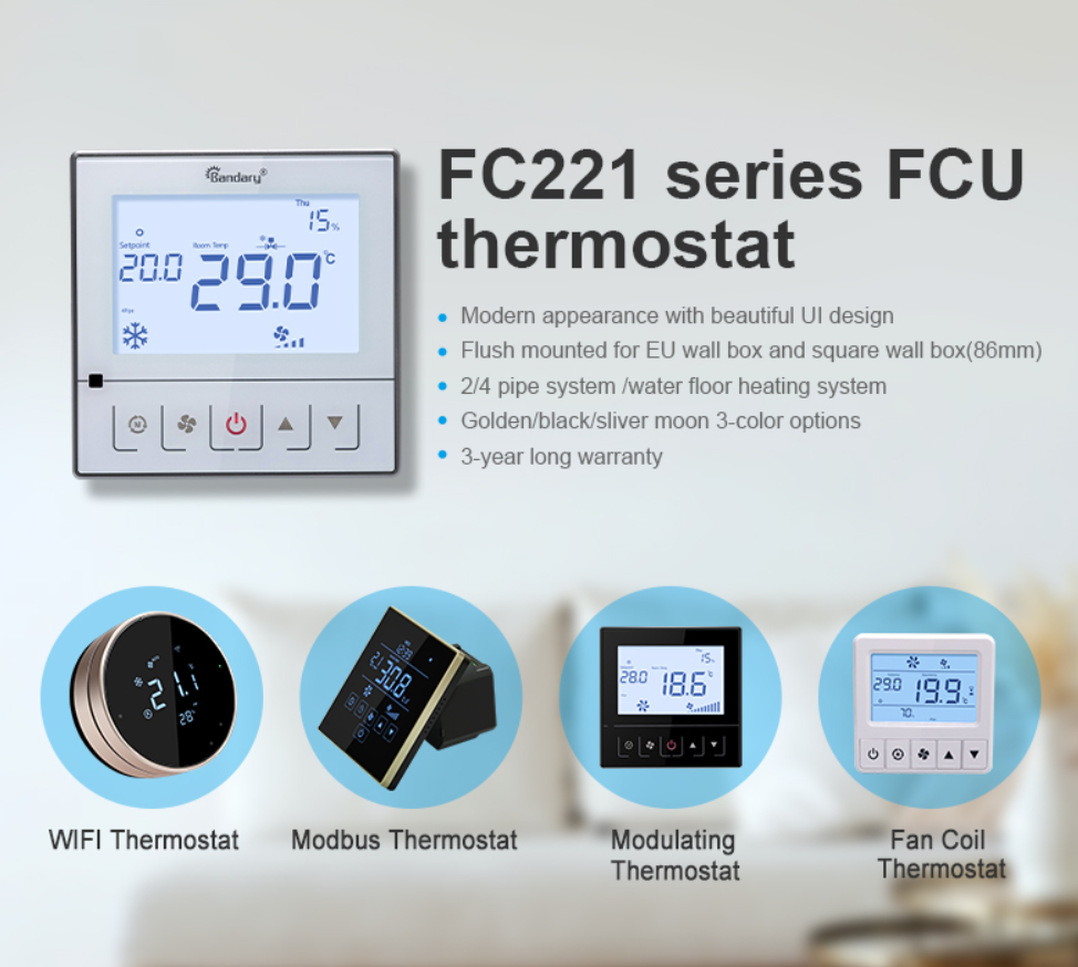 Fan Coil Floor Heating EC Fan LoRa WIFI RS485 Smart Thermostat Commercial HVAC Controller